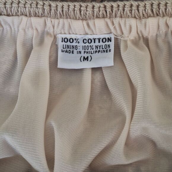 Ecru Crochet Boho Midi Skirt Cotton Sz M Slip Lining Philippines Doily Skirt - Picture 7 of 16